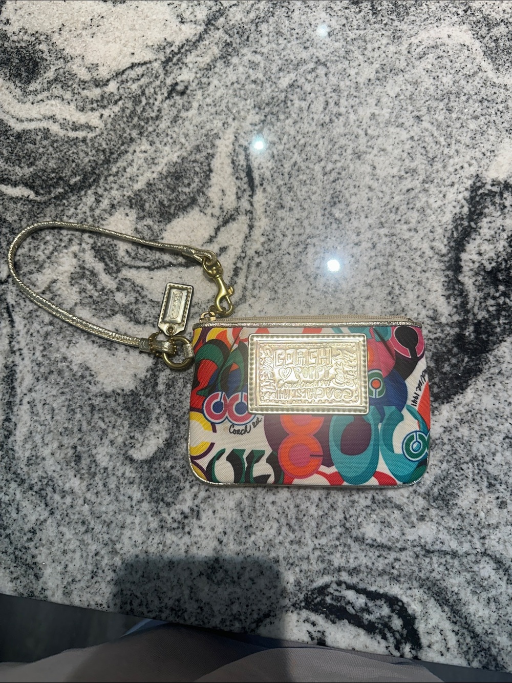 Coach Multicolor Graphic Wristlet Card Case with Gold Hardware